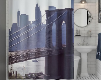 Brooklyn Bridge Shower Curtain, Urban NYC Bathroom Decor in Polyester