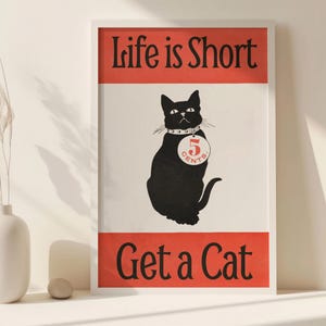Póster de gato vintage, impresión de arte mural de gato negro retro, pósteres verticales mate, papel de calidad de museo, regalo divertido para decoración de mascotas.