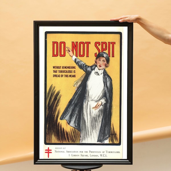 Vintage Public Health Nurse Poster, "Do Not Spit" Tuberculosis Awareness, Historical Health Decor, Unique Medical Professional Gift