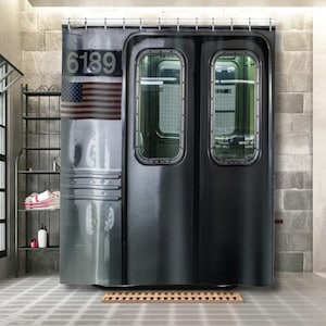 New York Subway-inspirierter Duschvorhang - Vintage U-Bahn Autotüren, langlebig, Polyester, Urban Loft Ästhetik, Mass Transit