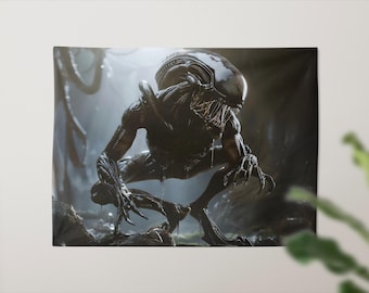 Alien Xenomorph Polyester Tapestry | Sci-Fi Horror Wall Decor | Dark Art, Space Monster