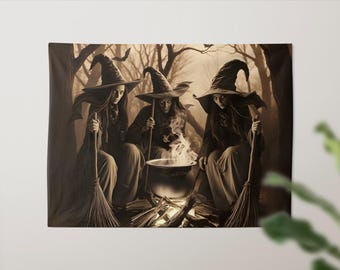 Halloween Witch Tapestry | Gothic Wall Art Decor | Spooky Halloween Room Hanging