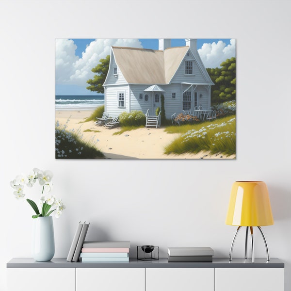 Coastal Retreat Beach Cottage | Canvas Wrap | Idyllic Coastal Landscapes | Serene Ocean Views | Beachside Escapes | Sand Beaches