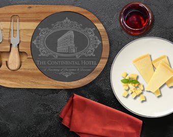 The Continental Hotel Logo Charcuterie Board, Slate Insert John Wick Inspired