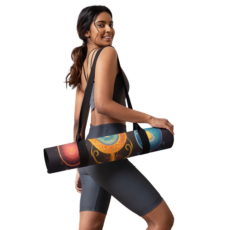 Chakra Alignment Yoga Mat, Microsuede Rubber, 24x68 - Energy Focusing with Color & Symbols, Spiritual Gift for Yogis