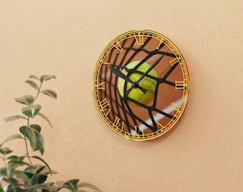 Tennis Ball Acrylic Wall Clock: Sporty Roman Numeral Decor