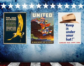 Vintage WWII Military Recruitment Posters: 6 Print Bundle (Digital File Download)