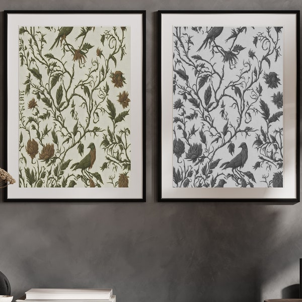 PRINTABLE Vintage Avian Print |  Neutral Botanical Birds Tapestry | Instant Digital Download | Botanical Throw Pillow | Avain Decor