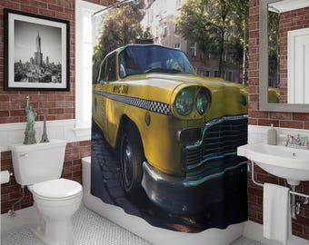 New York City Yellow Taxi Shower Curtain | Retro NYC Cab Photography |