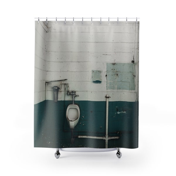 Mens Public Urinal Bath Shower Curtain - Durable, Polyester, Urban Loft Aesthetic, Bring a Public Bathroom Look to Your Bathroom. 71x74"