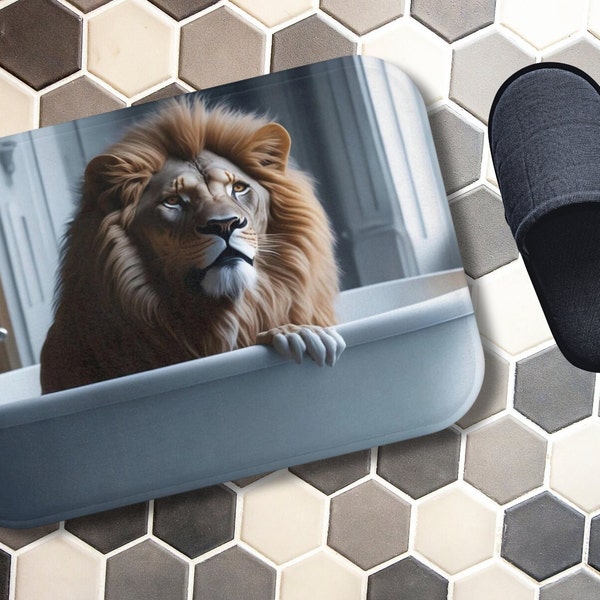 de bain Lion avec support antidérapant | Thème Lion de salle de bains | Tapis de bain lion unique | Tapis de bain sur le thème de la jungle | Tapis Lion de la jungle
