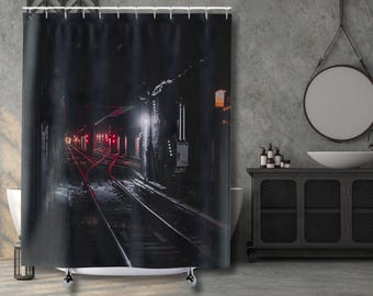 NYC Subway Underground Train Tracks Shower Curtain | Urban Tunnel Design