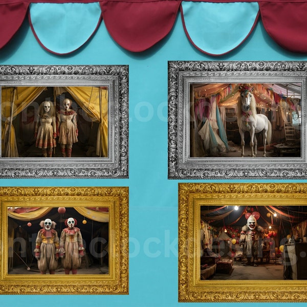 Circus Sideshow Digital Art Bundle - 10 Eerie Sideshow Prints, Spine-Chilling Decor, Macabre Circus Images, Creepy Carnival Decor