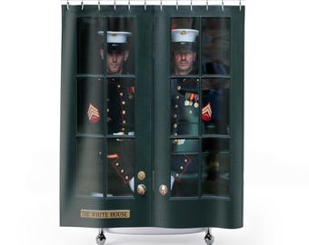 Navy Shower Curtain Featuring Marines at The White House Entrance