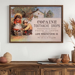 Vintage Kokain Zahnschmerzen Tropfen Poster Retro Apotheke Werbung Antike Medizinische Apotheke Wand Kunst Dekor