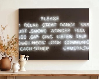 Lienzo con estampado minimalista de neón, decoración de pared con tipografía moderna.