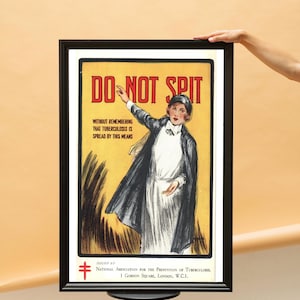 Manifesto vintage di un'infermiera di sanità pubblica: "Non sputare" - Arte per la sensibilizzazione sulla tubercolosi