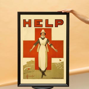 Vintage Rotes Kreuz Krankenschwester Poster, Vom Weltkrieg inspirierte Wandkunst, nostalgische Wohnkultur, Krankenschwester und Kinderdruck, Militär Sammlerstück, 4 Größen