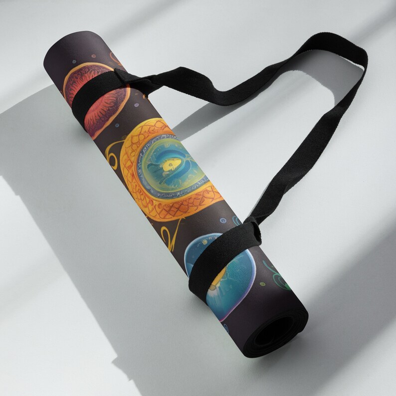 Chakra Alignment Yoga Mat, Microsuede Rubber, 24x68 - Energy Focusing with Color & Symbols, Spiritual Gift for Yogis
