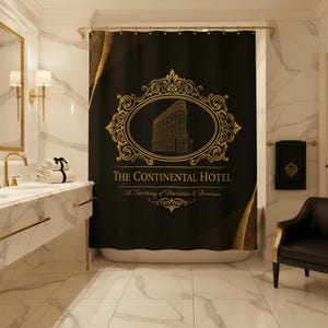 Duschvorhang im Continental Hotel-Stil | Badezimmerdeko im John-Wick-Stil