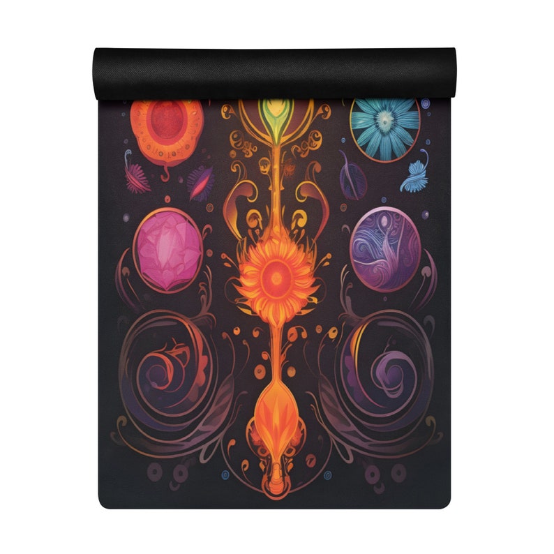 Chakra Alignment Yoga Mat, Microsuede Rubber, 24x68 - Energy Focusing with Color & Symbols, Spiritual Gift for Yogis