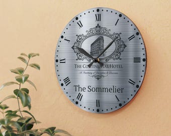 The Continental Hotel Sommelier Acrylic Wall Clock | Vintage Movie Decor