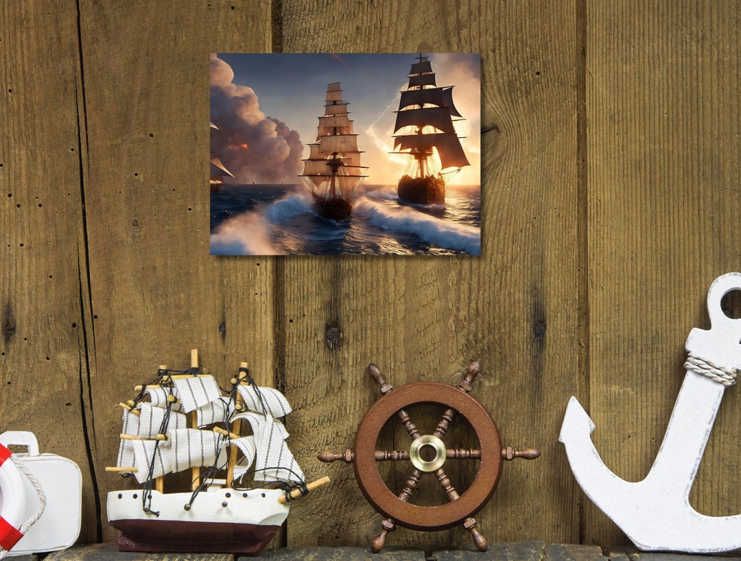 Vintage Nautical Artwork Two Tall Ships at Sea During Sunset - Etsy