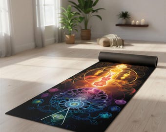 Esterilla de yoga Chakra con base de goma antideslizante / Diseño de mandala vibrante