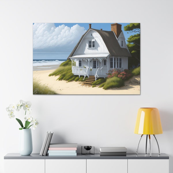 Coastal Retreat Beach Cottage | Canvas Wrap | Idyllic Coastal Landscapes |  Serene Ocean Views | Beachside Escapes | Sand Beaches