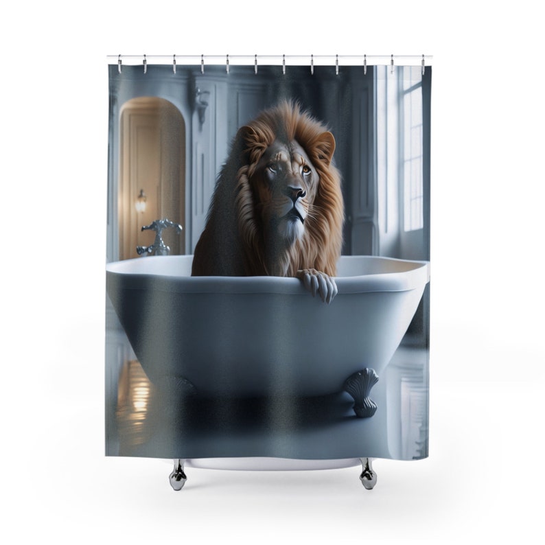 Lion Bathtub Shower Curtain Wild Safari Luxury Bath Life Sized Lion