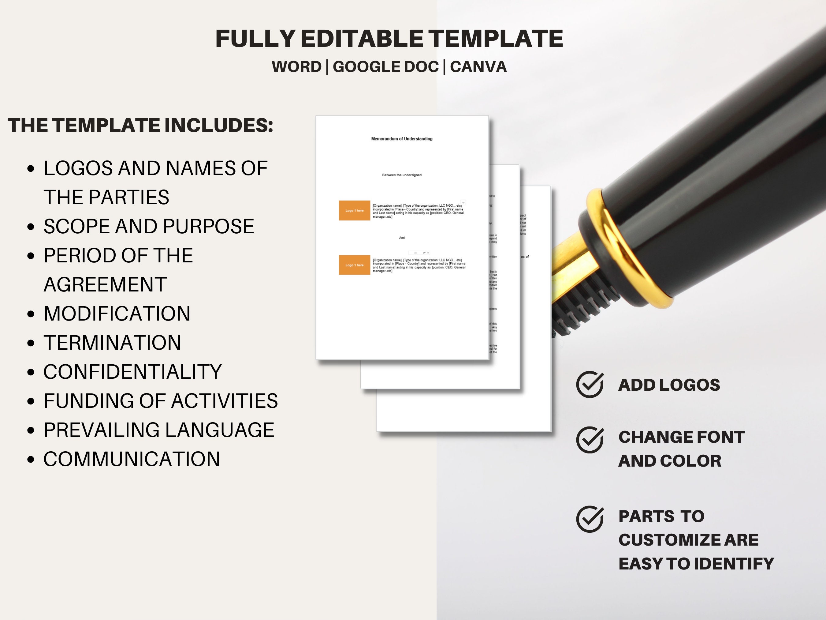 MOU, Memorandum of Understanding Template, Nonbinding Agreement