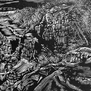 Mt Tom wood engraving
