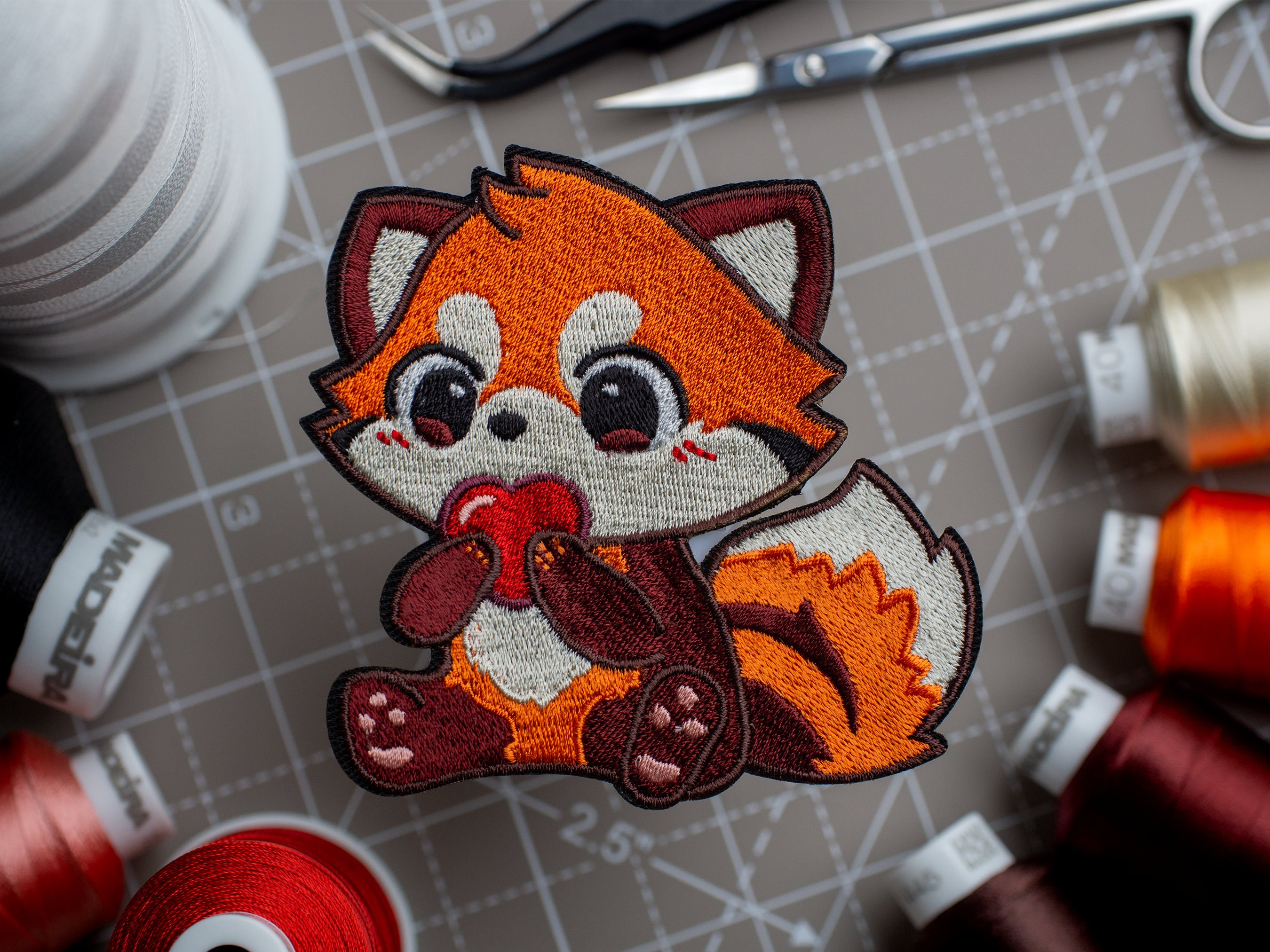 Red Panda Embroidered Patch Love Heart Iron on Patch - Etsy