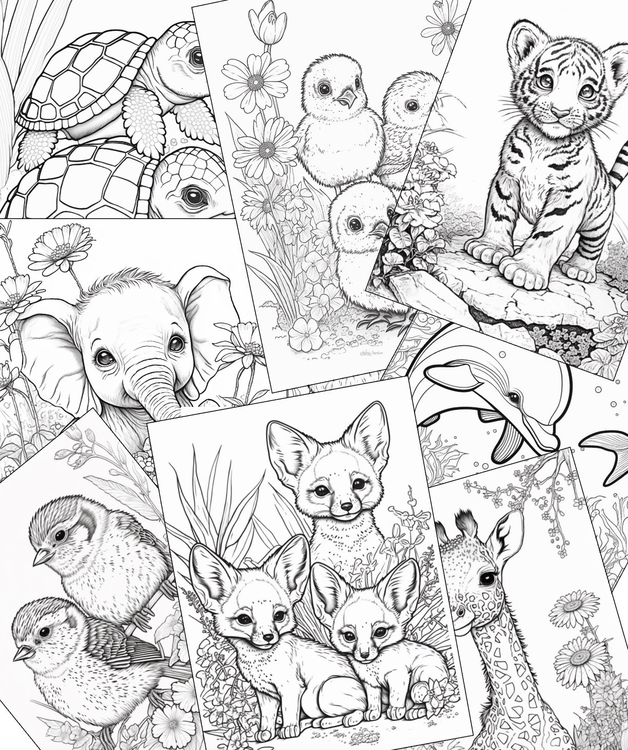 Coloring Pages Cute Baby Animals 10 Pages Etsy