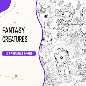 Dibujos para colorear de adorables criaturas fantásticas - 10 diseños (descarga digital)