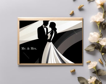 Downloadable Wedding Card: Mr. and Mrs. Silhouette in Black and White to Print Yourself