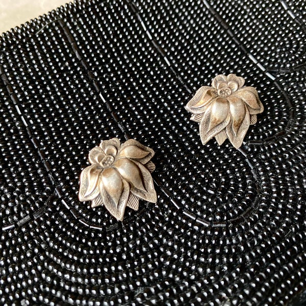 Silver Lotus Screwback Earrings