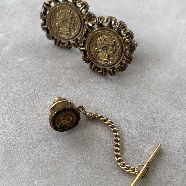 Swank Roman Coin cufflinks & tie pin