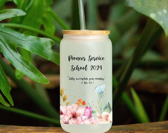 Pioneer Service  School  2025 Glass Can Tumbler | JW Gift for Pioneer Sisters | Pioneer School Gifts | Floral JW Cup| With updated year 2025