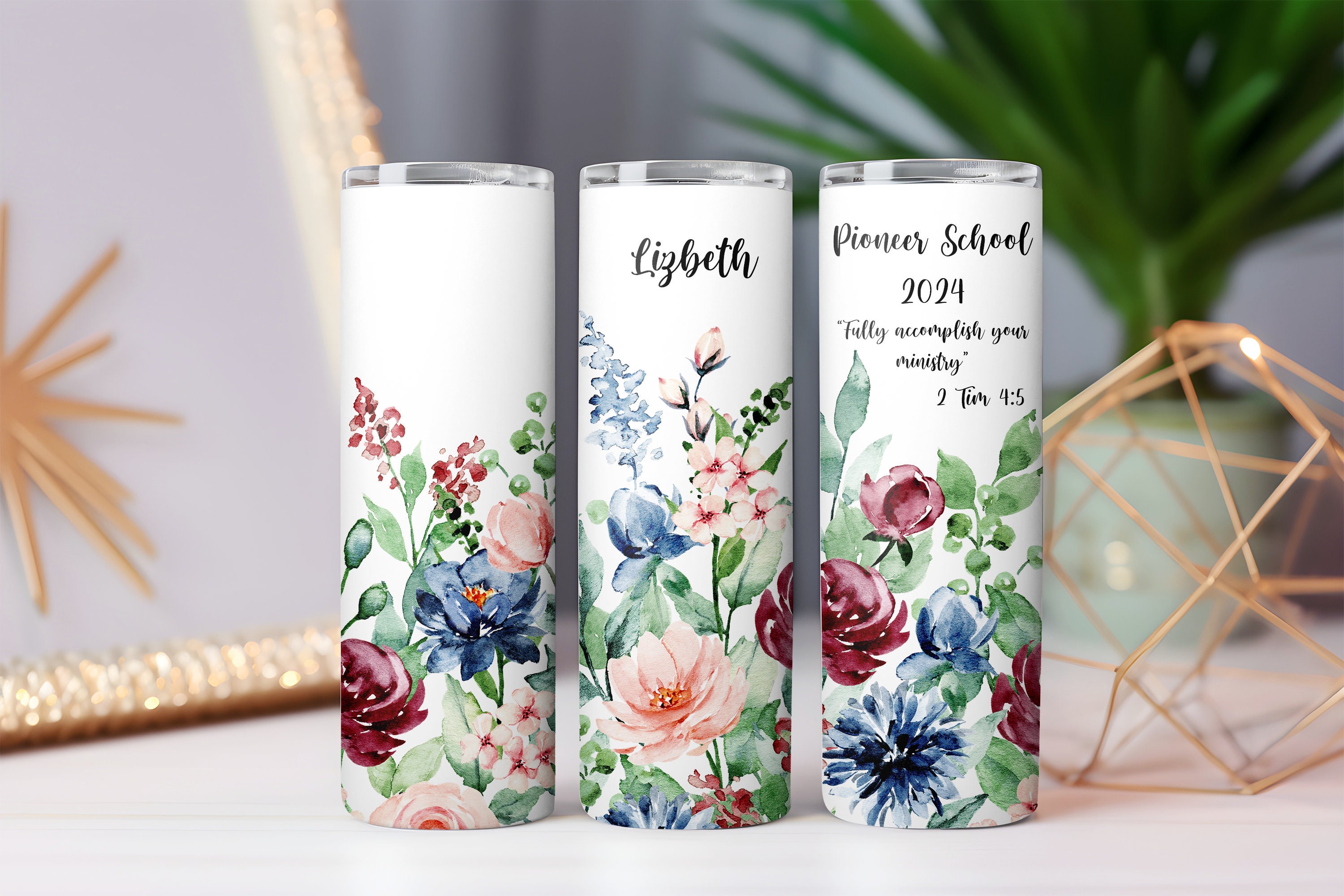 Pioneer School 2024 Tumbler| JW Tumbler for Pioneer School | Spanish Pioneer School Gift | 2 Tim 4:5 | Floral JW Tumbler |