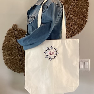 Custom Embroidered Monogram Organic Cotton Canvas Tote Bag
