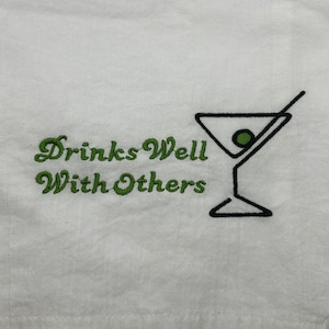 Drinks Well With Others Martini Line Art Tea Towel