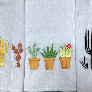 Embroidered Cactus Flour Sack Tea Towel Bundle of Two