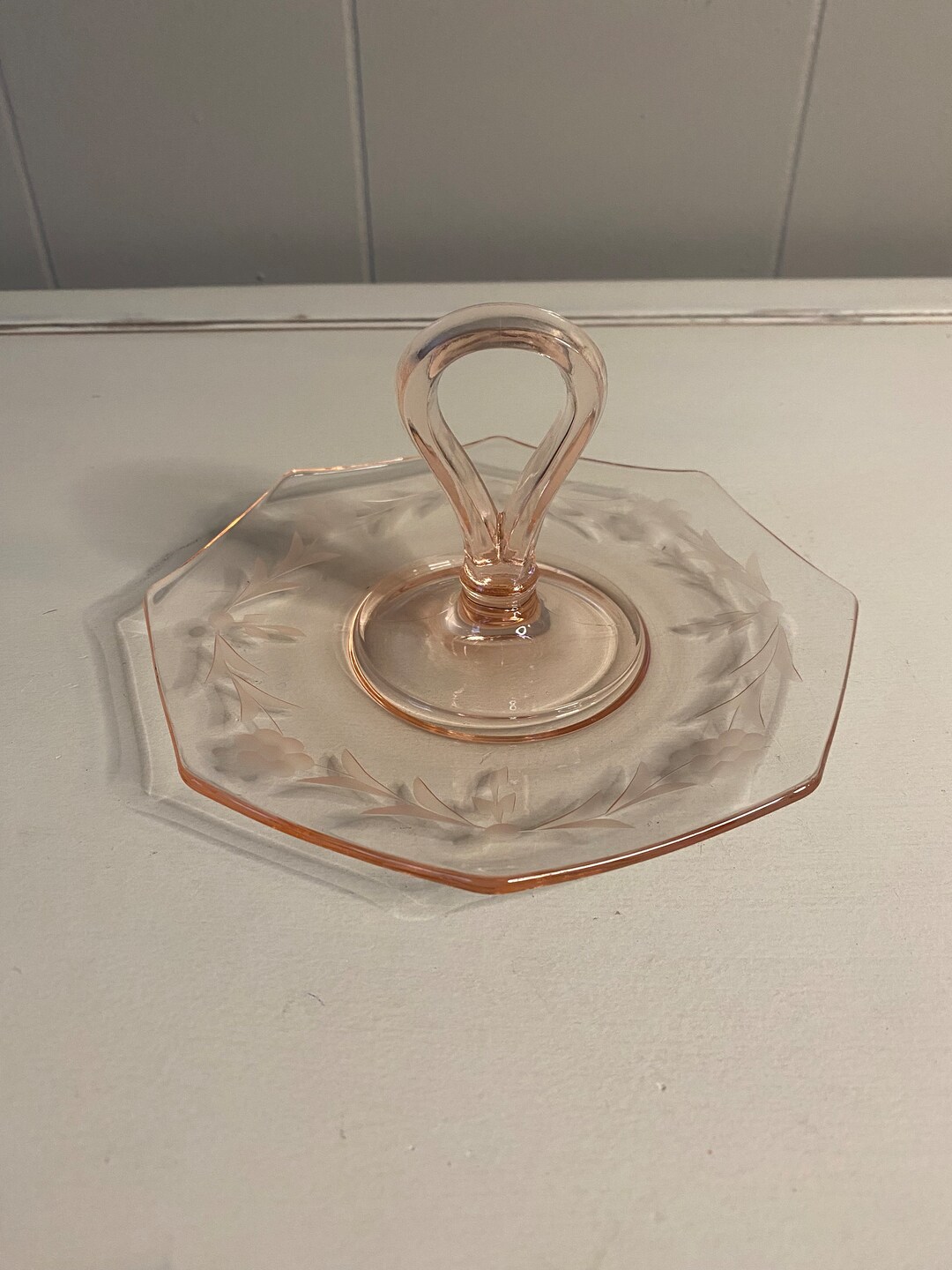 Pink Depression Glass Platter With Handle Etsy