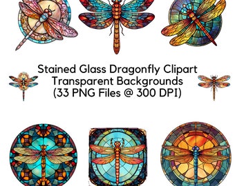 32 Colorful Stained Glass Dragonflies | Dragonfly | Transparent Background | Clipart | PNG | instant download for commercial use | 300 DPI