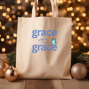Christian Tote Bag | Faith Tote Bag | Bible Verse | Jesus Tote Bag | Church Tote Bag | Grace Heaped Upon Grace Eco Tote Bag