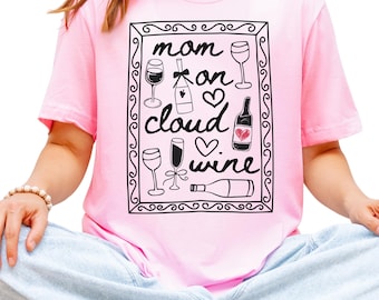 Divertente maglietta per mamme amanti del vino, maglietta con grafica carina per la vita da mamma, regalo per la mamma appassionata di vino, maglietta alla moda per la mamma, regalo per la festa della mamma, maglietta casual da donna con grafica