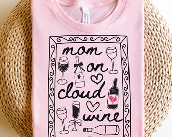 Maglietta carina per mamme amanti del vino, maglietta divertente sulla vita da mamma, maglietta grafica di tendenza per donne, regalo per il compleanno della mamma, festa della mamma, outfit casual e rilassato per la mamma