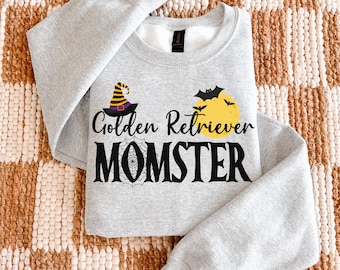Halloween Golden Retriever Sweatshirt for Women, Golden Retriever Lover Gift, Dog Mom Fall Crewneck, Cute Spooky Season Apparel, Fall Dog