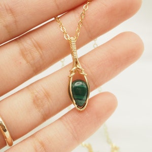 Malachite Wire Wrapped Pendant, Mini Gemstone Necklace, Gold Fill Wire Wrap, Green Gemstone Jewelry, Gifts for Her, Malachite Gemstone image 1